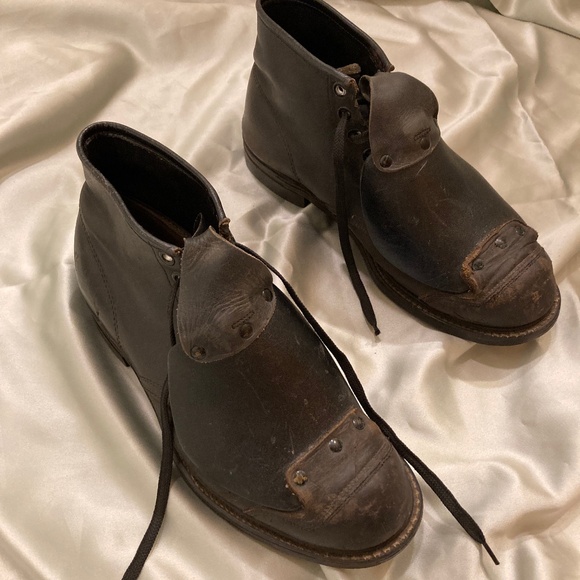 RARE Vintage Black Hy-test Steel Toe Metatarsal Safety Ankle Shoes Boots 1960s - Picture 1 of 12